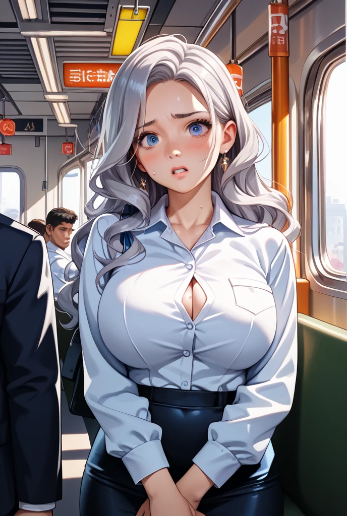 NSFW, (masterpiece, best quality, photo realistic:1.4), (shiny skin), (UHD, 8K wallpaper, High resolution), Perfect anatomy, Cinematic lighting, physically-based rendering, award-winning, extremely detailed skin, extra detailed face, eyes with beautiful details, Carl Zeiss 85 mm F/1.4, (((1man and 1girl, having sex from behind:1.3))), (top down bottom up, on the floor), very cute 16-year-old , (pink wavy semi-long hair and bangs, glasseedium breasts with cleavage, (wet white blouse unbuttoned, navy pleated skirt lift, black knee high socks, loafers:1.3, noseblush and naughty, drooling, looking at away:1.1), (1man: a handsome (old man), wearing recruit suit and (no expression):1.3), (in the train, moonlight), view from diagonally forward,