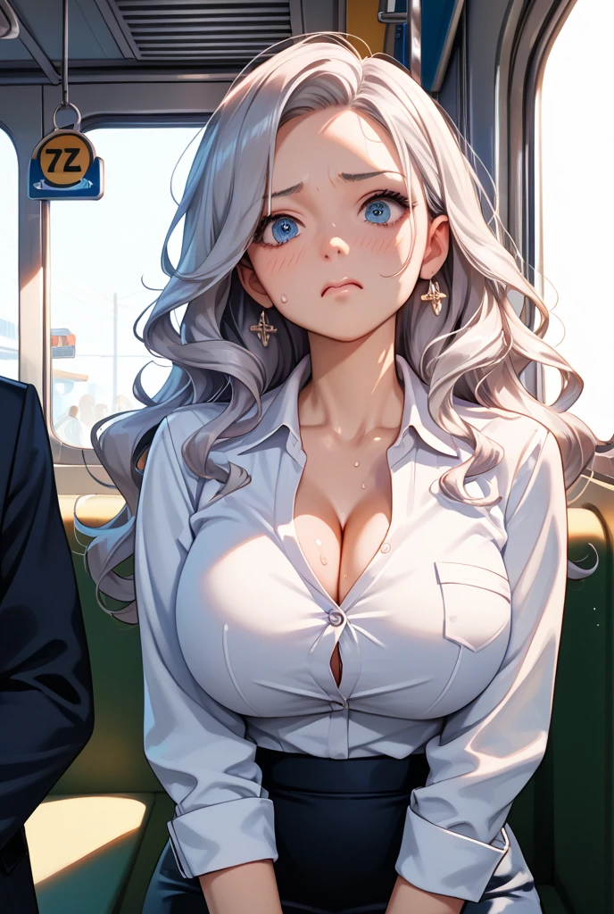 masterpiece, High resolution, perfect face, Korean beauty, 30 years old, beautiful face, in the crowded train, embarrassed look, look at the camera, (top quality eyes), detailed texture, Look at me, Married woman, cool women, ((high resolution eyes)), little curvy, hentai, Molester, A beautiful girl is raped on a train by men