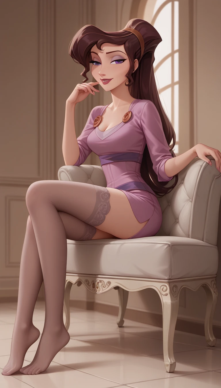 (masterpiece, best quality:1.2), ((Extremely detailed)), high resolution, Anime style , photo, photography, Detailed background,1. Beautiful woman Lei Dianming, (Pantyhose), boots,Cowboy shooting, Looking at the audience,A faint smile, earrings, skirt, Necklace, Vest, Cross your legs, From below, On the sofa, Windows, living room,Anime style,blond