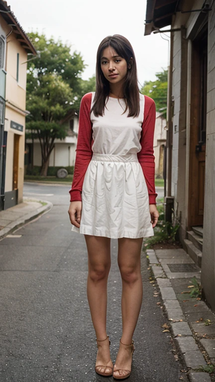 (High resolution, best quality), Ayanami Rei, Beautiful mixed race Japanese beauty face. Pretty Face, Detailed beautiful bright red eyes, Beautiful slim figure, (Selfie), Super blue shorthair, White Dress, Combining realism and anime influences, Sad beautiful face, Strong and beautiful gaze, Strolling in the city, sports shoes