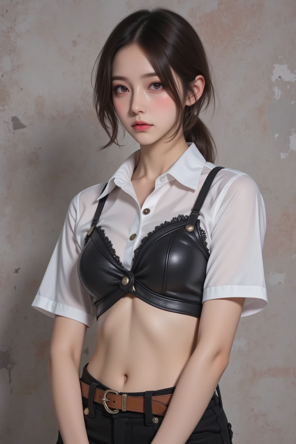 Beautiful woman, pear-shaped body, petite and cute, small waist, short clothes