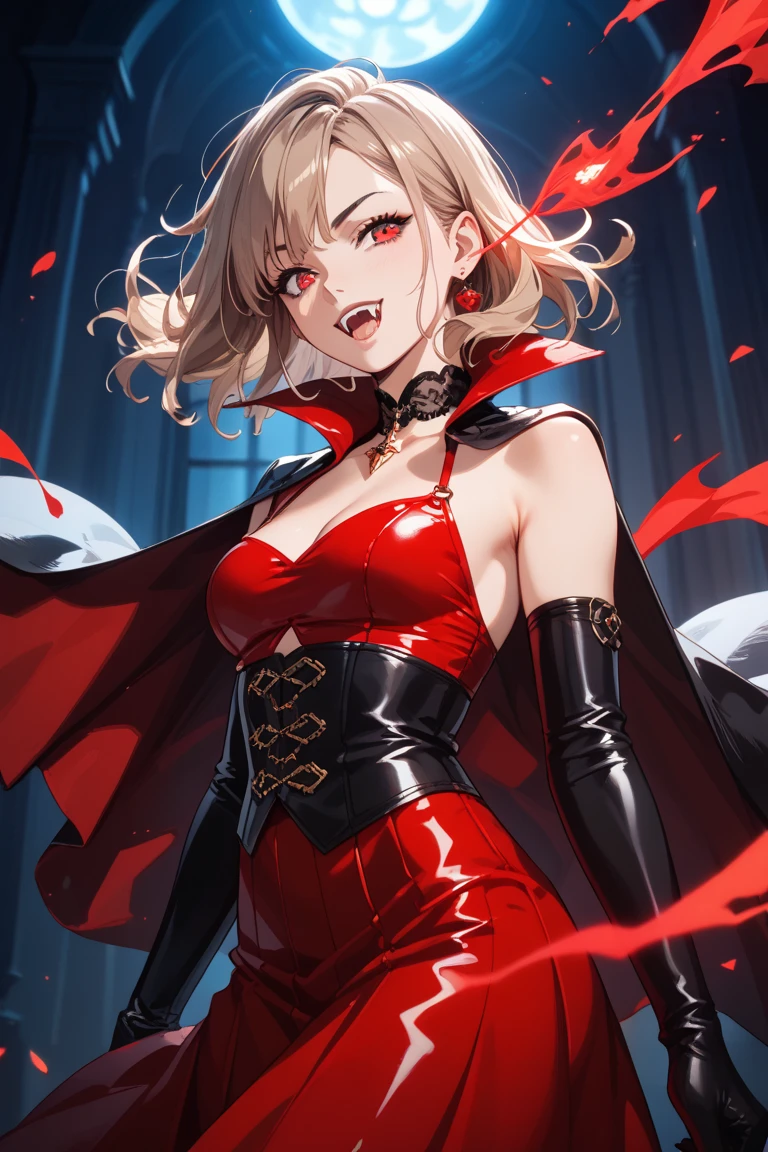 "A beautiful psychopathic clown with blood makeup and a smile, with the torn and cleavage outfit with long blonde hair in the night rain."