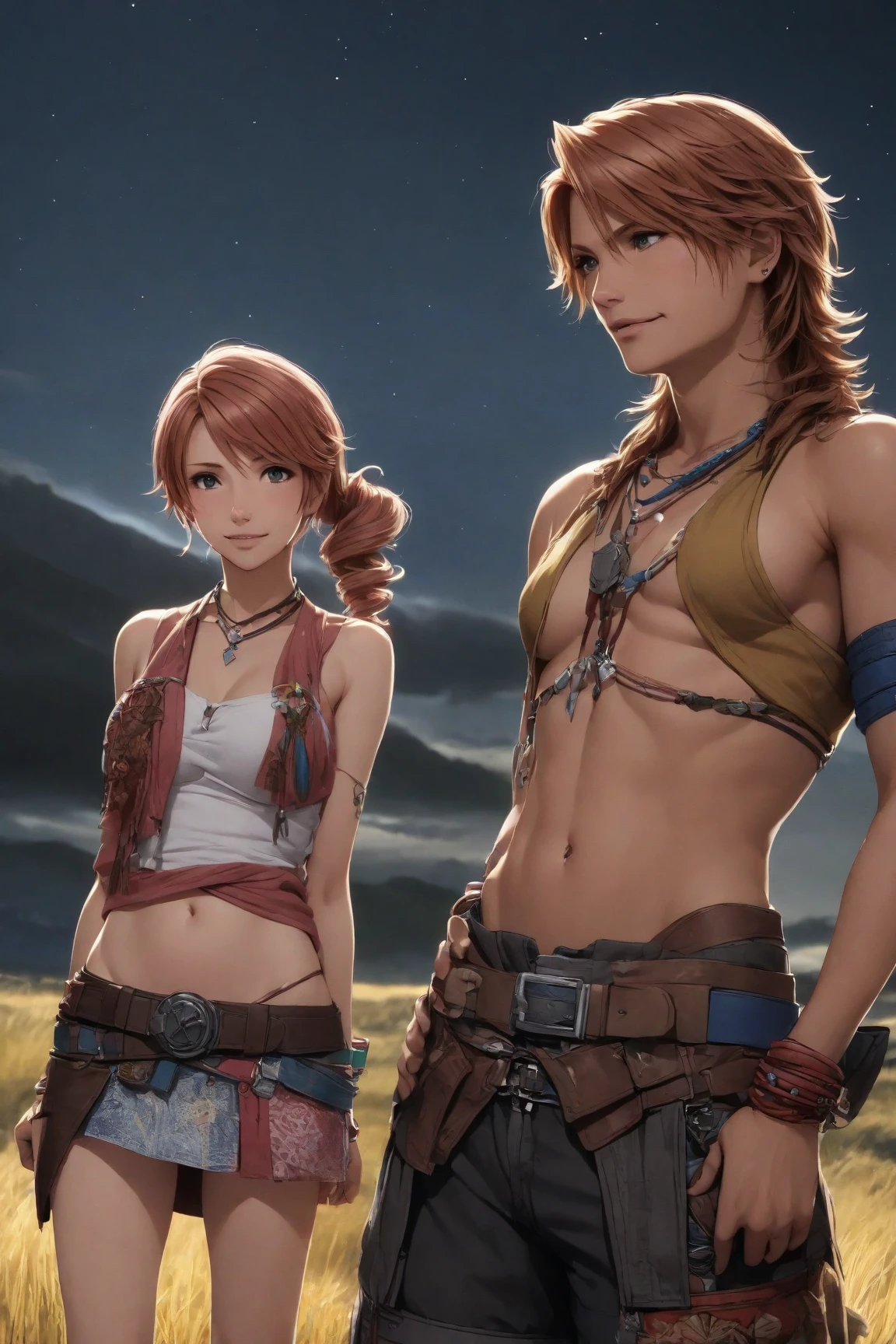 The centerpiece of the image is Misty from Pokémon, standing outdoors with a confident smile. Orange hair styled in a side ponytail, wearing denim shorts with suspenders, yellow crop top that shows off her midriff and navel. Yellow tank top. Cowboy shot posture exudes confidence and strength.
Misty is accompanied by a cute Dragon.
Overall, the image is a masterpiece, with high-quality details and a realistic rendering of Misty, her outfit, and her companion dragon. The colors are vivid and eye-catching, and the image is high-resolution, capturing every nuance of Misty's confident and adventurous spirit.