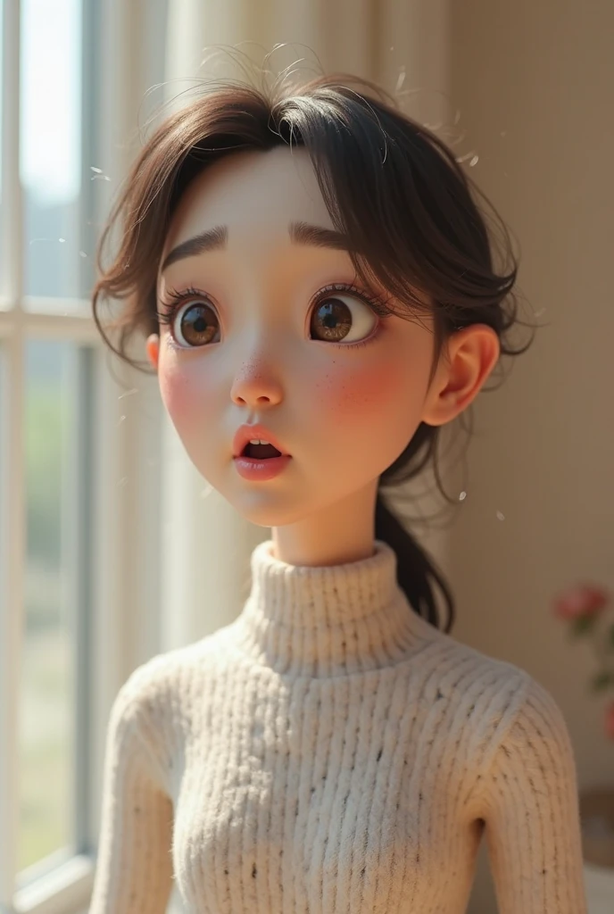 Create an image of a girl, who holds a doll in her hands
