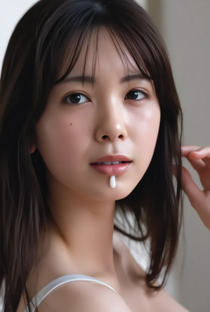 (table top、highest quality、8k、Award-winning work、ultra high resolution)、one beautiful woman、(Close-up of a face with lots of white mucus:1.5)、(close up of face:1.5)、(There is a lot of white sticky liquid on the face:1.5)、ultra high definition hair、ultra high resolutionの完璧な美しい歯、Ultra high definition beauty face、ultra high definition hair、Super high-definition sparkling eyes、輝くultra high resolutionの美肌、ultra high resolutionの艶やかな唇、(a sad expression looking at me:1.2)、elegant and beautiful hairstyle、accurate anatomy、(romantic love feeling:1.1)、(The most romantic and moody atmosphere:1.1)、(The most moody background with strong blur:1.1)