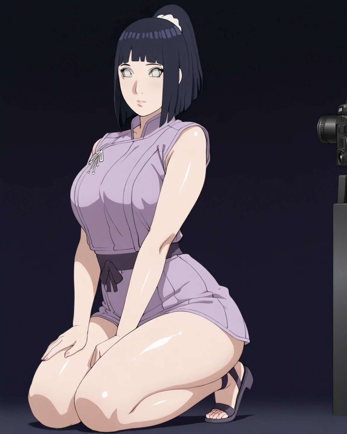 azula, , short hair, black hair, hair ornament, ponytail, brown eyes, lipstick, (nude:1.4), embarrassed, blush, looks away,full body,Public, street,Show off your vagina