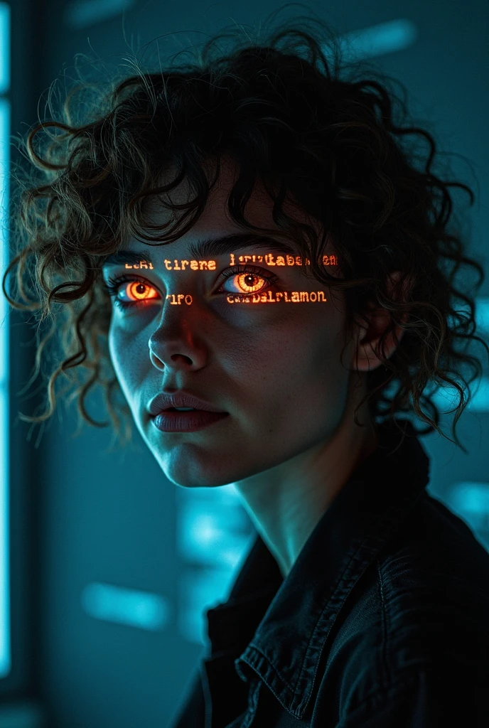 green short curly hair, (black t-shirt:1.15), (20 years old) (pubic hair:1.1), chain, cream eyeliner, european, dark prison, (neon glow, mystical:1.2), waves, warm colors, (nervous expression:1.05), RAW Photograph, dslr, soft lighting, high quality, film grain, Fujifilm XT3, (nsfw:1.1), insane details, masterpiece, 8k, 35mm photograph, dslr, kodachrome, vignette, vintage, Kodachrome, Lomography, stained, highly detailed, found footage