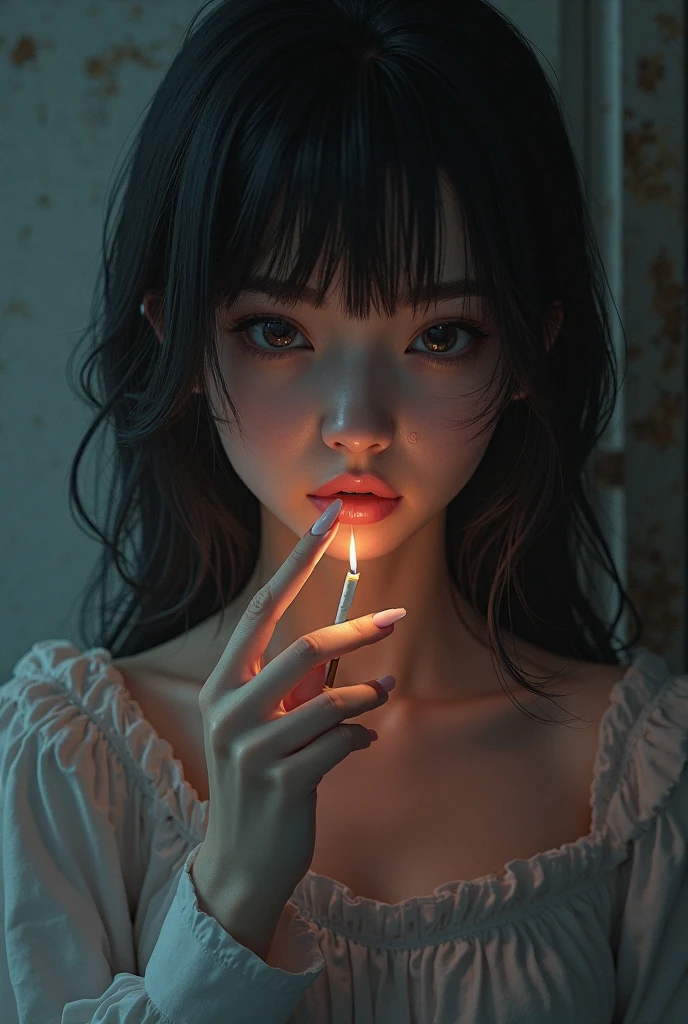 Lots of medicine、Smoking a cigarette、beautiful girl、looks fun、Anime Style