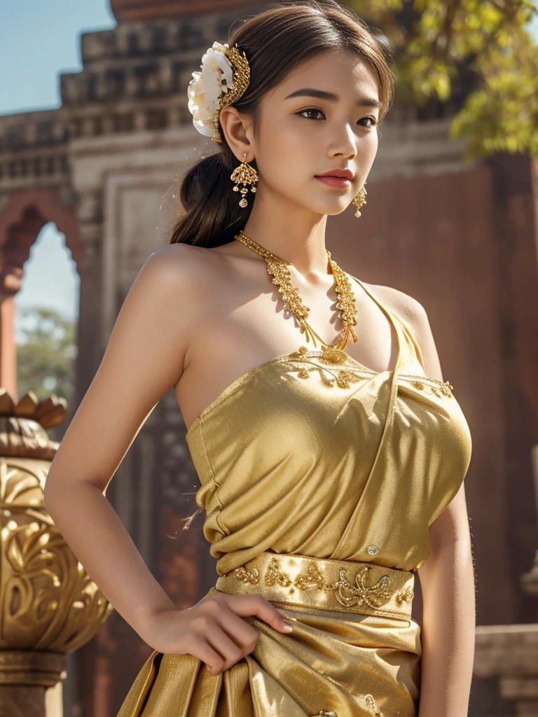 (masterpiece), best quality, ultra high res, , (princess:1.3), standing, (NSFW), lace underwear, beautiful face,( thailand tradition house:1.3),,(cute girl:1.3), ( thai mint green ombre detailed traditional dress:1.3),(traditional body strap:1.2) big ,detailed background , gloves, hair bun, , big hair_ornament, ear ornaments, ear peice, ear jewelries, big crown, big jewelry, hair_stick, jewelry, necklace, bracelets, arms jewelry, (seductive:1.3), ( looking at viewer:1.5) , ocean,flowers, beautiful day, close eyes, enjoying the breeze ,beautiful smile, big breast, in the water, sitting back view