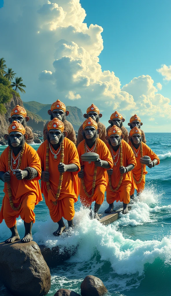 So many Walking Vanar sena with holding ram-stone near beach