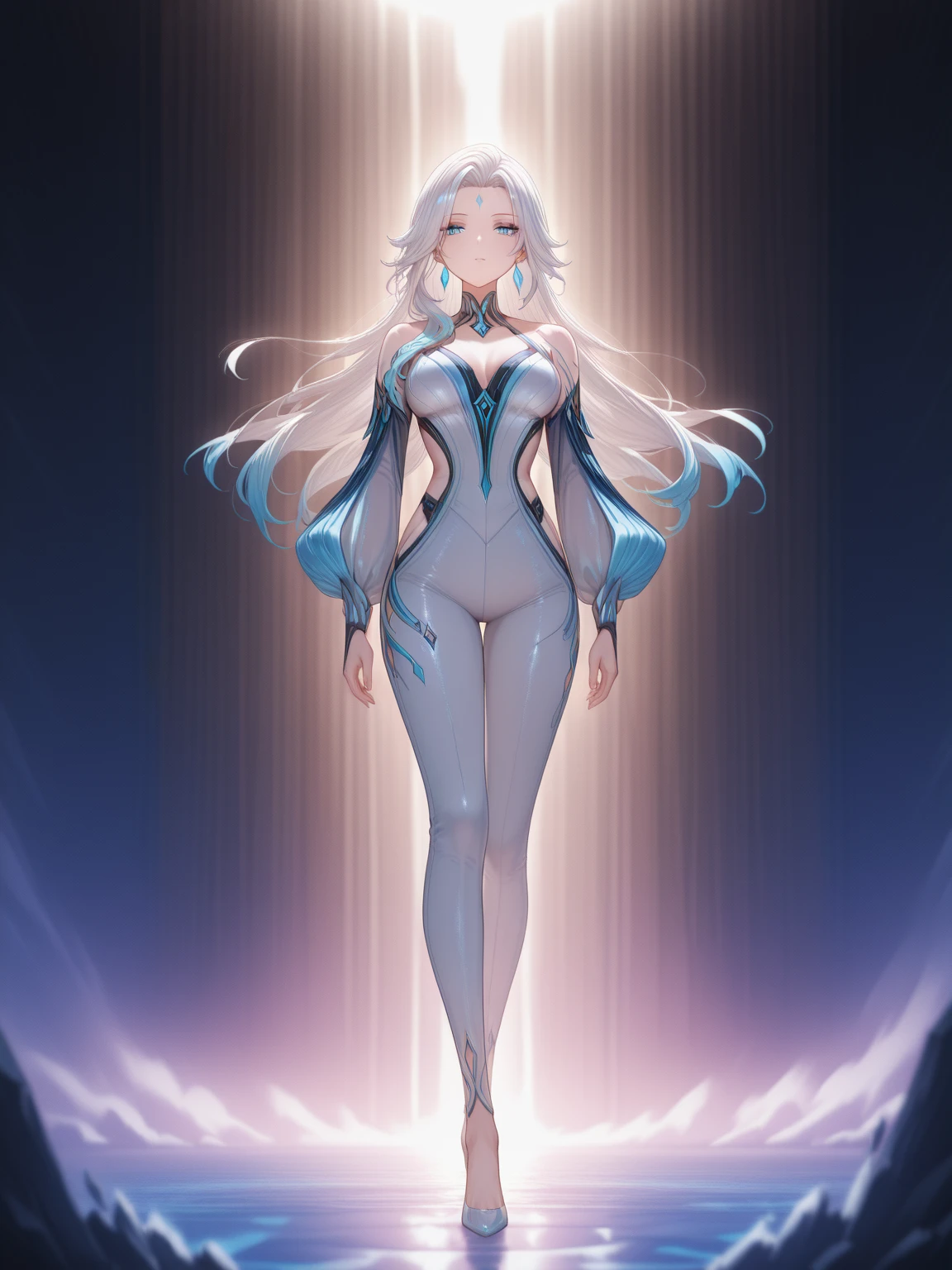 1character, female, wearing pearl necklace, Piercing green eyes, depth of knowledge and wisdom. Flowing silver hair, fair complexion. Tall and lean, graceful and agile presence, formidable archer. (masterpiece:1.2), (best quality:1.3)