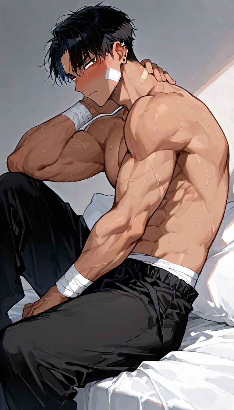 Bondage,Man sucks cock,The water from the head of the cock broke.,Take off your shirt.,Six pack