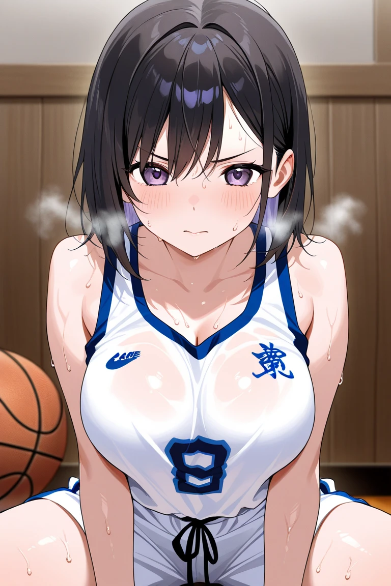 One Woman、beautiful girl、high school girl、Basketball uniform、Lakers uniform、ponytail、Long Hair、Basketball Stadium、The stands are full、Highest quality, Black Hair、Sweaty body、Vulgar smile、Fullback panties、Squat with your legs apart、Feeling Face、Several men groping a woman's crotch、Exposing her breasts to show to the viewers、A lot of penises around a lot of basketball players、、Cum on my face、Massive Cumshot、deep throat、Vacuum、Handjob、Cowgirl