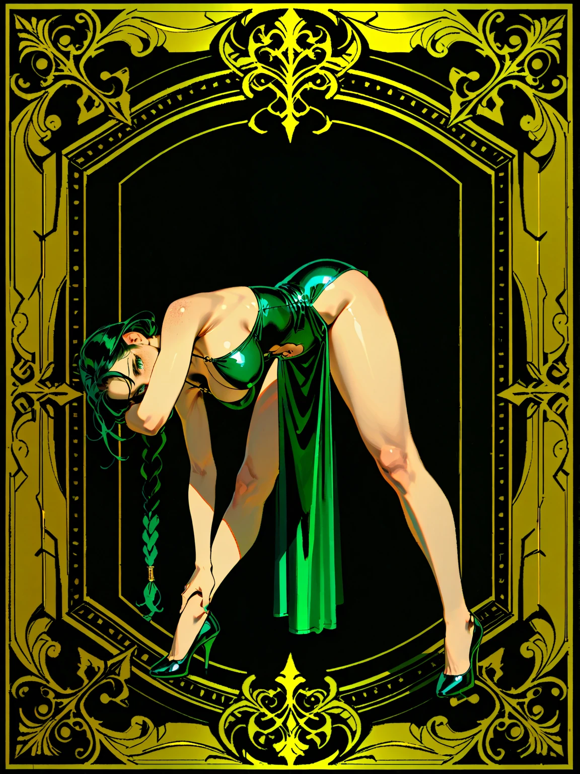 (masterpiece:1.4),(Highest quality:1.4),(Absurd:1.4),Morrigan_Aensland, green hair, nsfw, (pubic hair), vaginale, Sex, spread pussy, Pussy juice, Ecstasy face、morrigan_aensland,