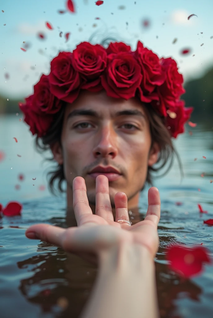 Man carry dead rose in side of ocean