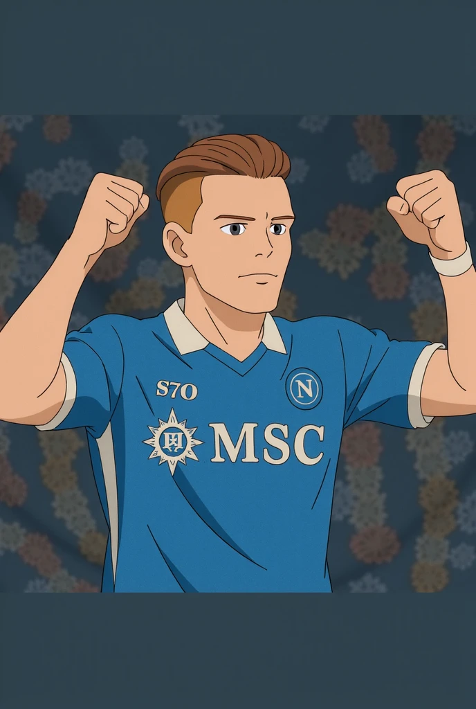 A soccer player stands on the soccer field, Turn his back to the camera，Wearing number 10 blue shirt，In the distance are spectators in the stands