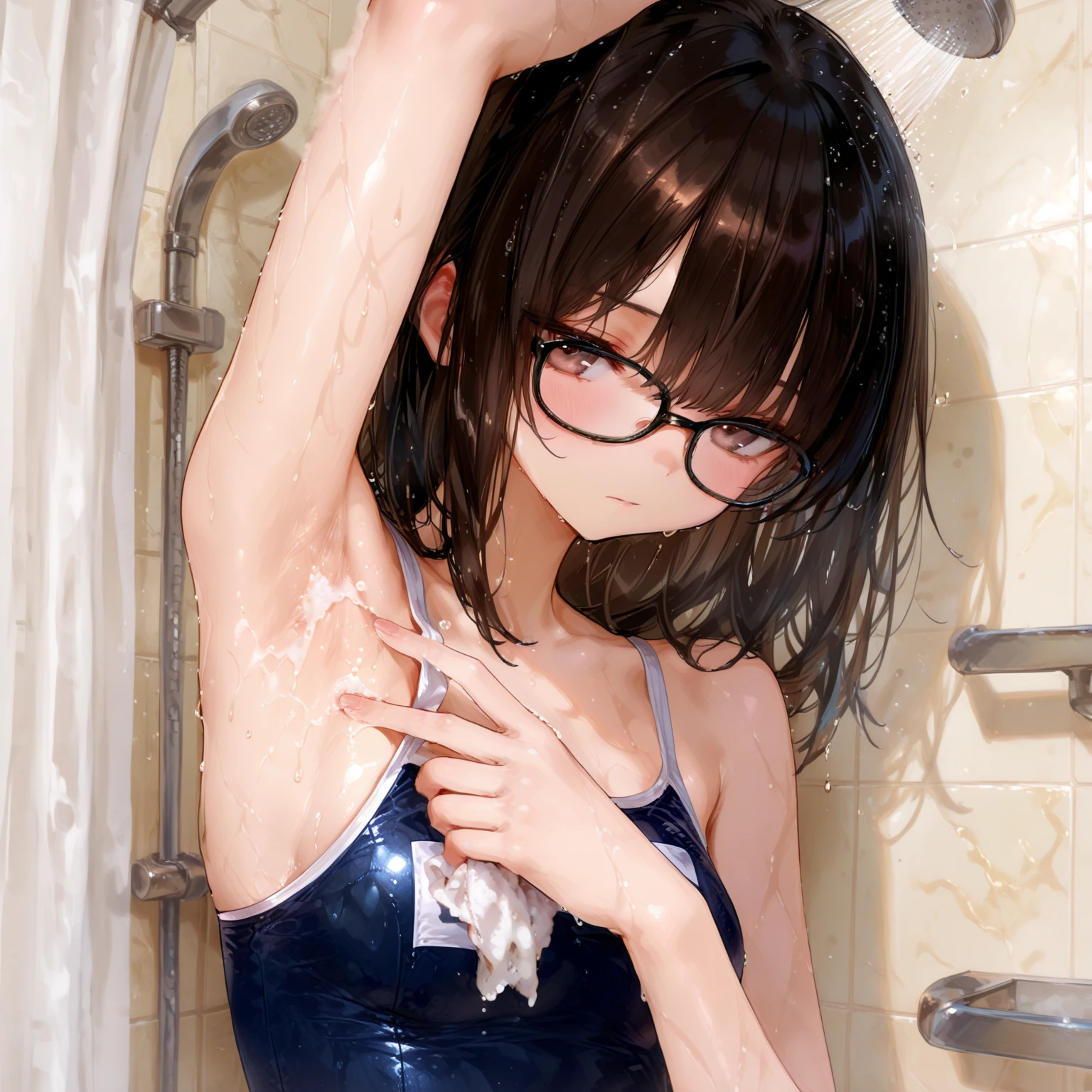 nsfw,uncensored,(masutepiece), (photo realistic1.4), 超A high resolution, Best Quality, 8K,come before:1.0,perfect hands, perfect fingers, perfect legs,1woman,(cowboy shot,from side,1woman,solo,idolmaster,makino yagami) ,(17years old, beautiful girl), (beautiful purple eyes),((wearring glasses:1.9)),((beautiful purple hair)), (((long straight hair))), (wet hair), (wet skin), ((Sweat)), (flat chest,large breast),(pubic purple hair:1.3),(love juice:1.2),(many sweat:1.5),(purple bra and panty),(open clothes),(wet clothes),(open your mouth), ((out tongue)),(Nice touch), (one eye closed:1.7),((feel good)), ((happy)),(saliva),(cum on body:1.9),(cum on face:1.3),((cum in hair:1.3),(cum on mouths:1.2), (((multiple boys, peeing on a girl, multiple penises, gangbang))),((ecstasy torogao:1.5)), saliva trail, nose blush,pleasure vaginal penis,grin),BREAK,(1boy, hetero:1.3), ((vaginal sex,standing back sex:1.5))(neelimg),(cum shot:1.3),(((bukkake:1.9))),(outdoors, cyberpunk, city, night, city lights, neon lights,back Alley),(looking viewer),
