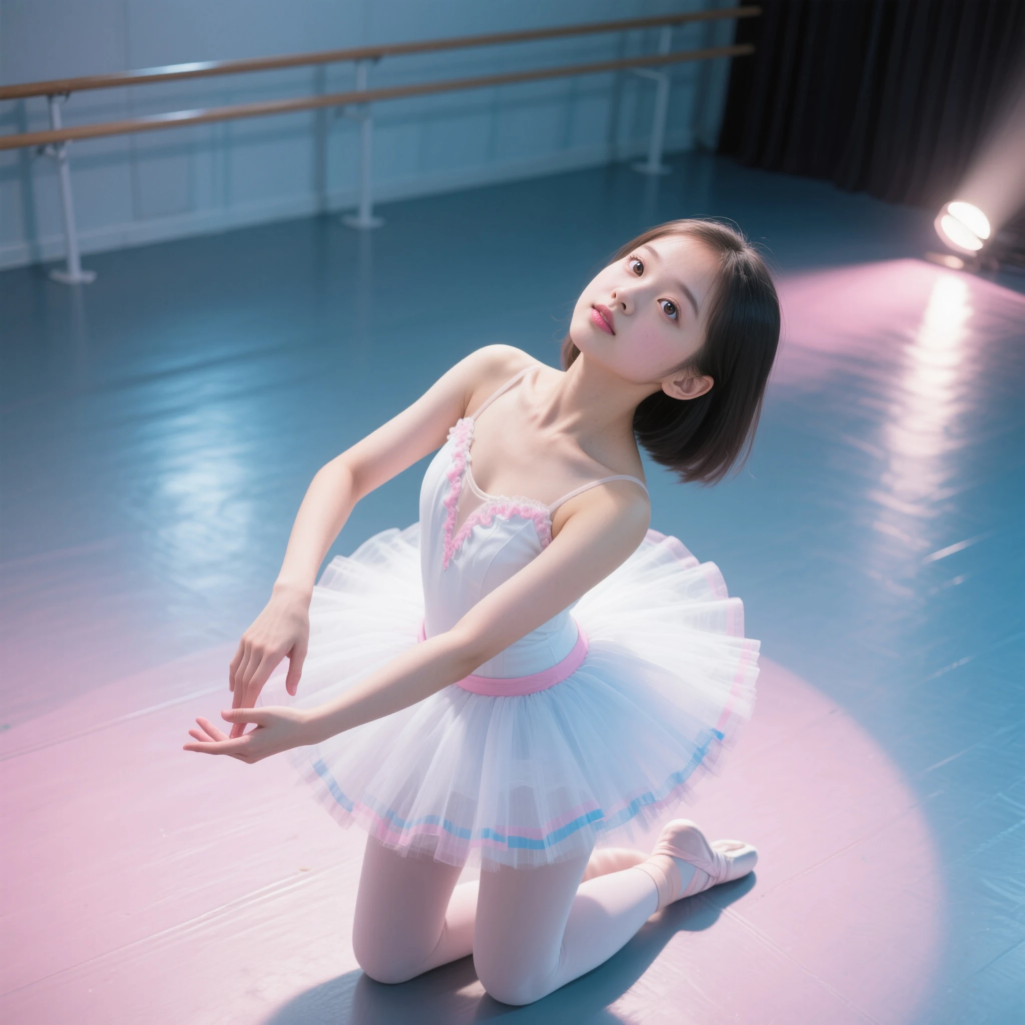 4K，realisticlying，photorealestic，There was a woman in a white dress dancing in the room, girl graceful, White Hanfu, beautiful and graceful, ballet style pose, cute elegant pose, wearing white straitjacket, full-body xianxia, chinese ribbon dance, inspired by Ma Yuanyu, Palace ， A girl in Hanfu, with acient chinese clothes, a stunning young ethereal figure