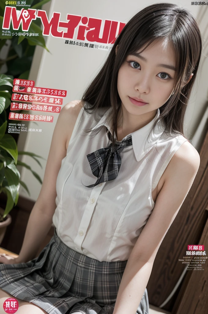 ((highest quality, masterpiece :1.3)), Photorealistic、Ultra-high resolution、Natural skin texture、Hyperrealism、Photograph from the knee up、16 year old Japanese beautiful girl、Twin tail hair、Large breasts、White collared shirt and tie、Ultra mini skirt、Angry expression、Lying in bed