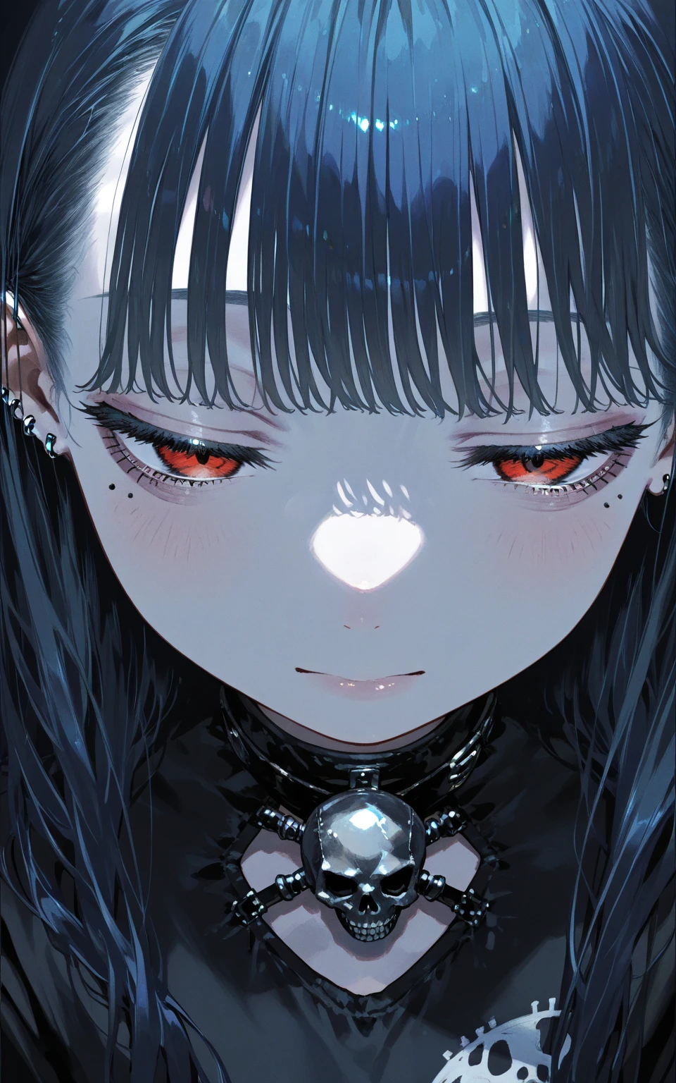 a girl monster, slave, chained, beautiful, detailed portrait, delicate facial features, piercing eyes, sharp fangs, pale skin, thick chains, dark background, cinematic lighting, dramatic shadows, gothic style, moody atmosphere, dark fantasy, high contrast, muted colors