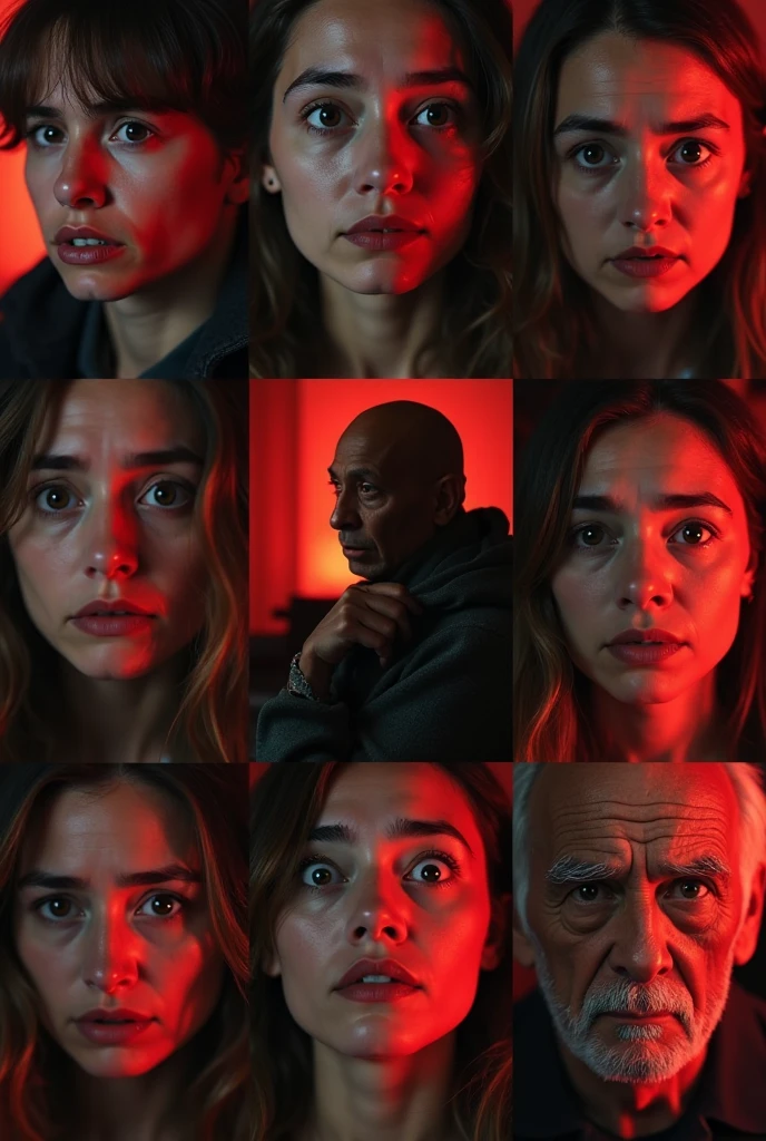 A 50 year old man is looking at young  girls with dirty eyes girl next to him . He has locked those girls in a room. He trying killing one girl Dark and suspense atmosphere.