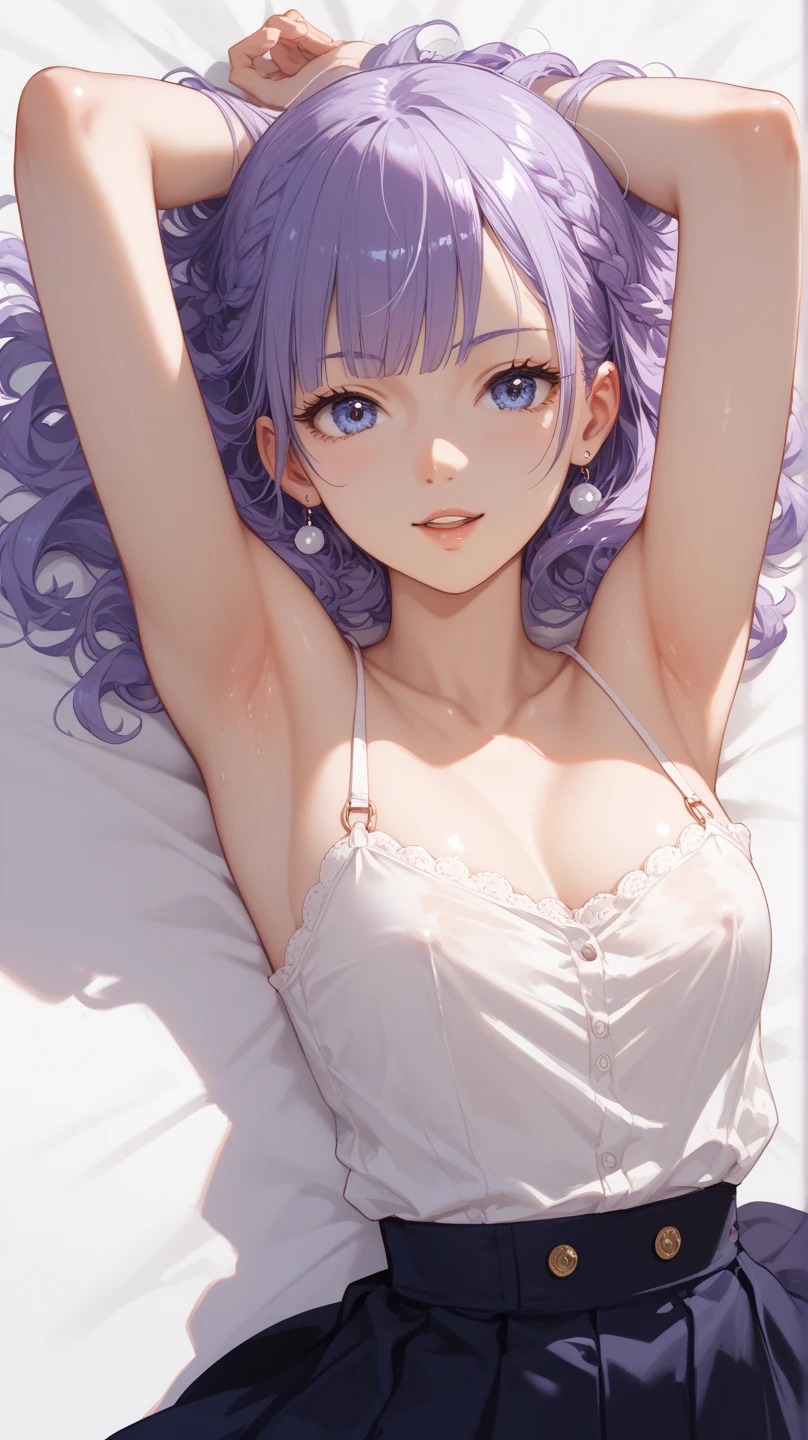 top-quality、masterpiece、1girl in、all-fours、to close range、red blush、Kamimei、Staring at this、Cute anime illustration、tank top, cleavage, small breasts, in the room, window, cute pose, beautiful pose, cuteness, smile