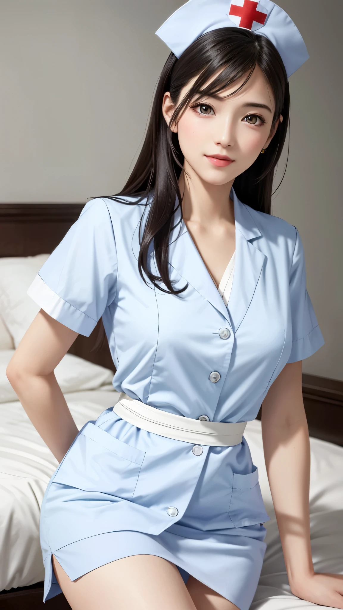 hightquality、​masterpiece、ultra res、a beauty girl、cute girl face、hospitals、nurse、Wearing nurse clothes、full bodyesbian、Famous actresses of Japan、very beautif、A sexy、sexypose