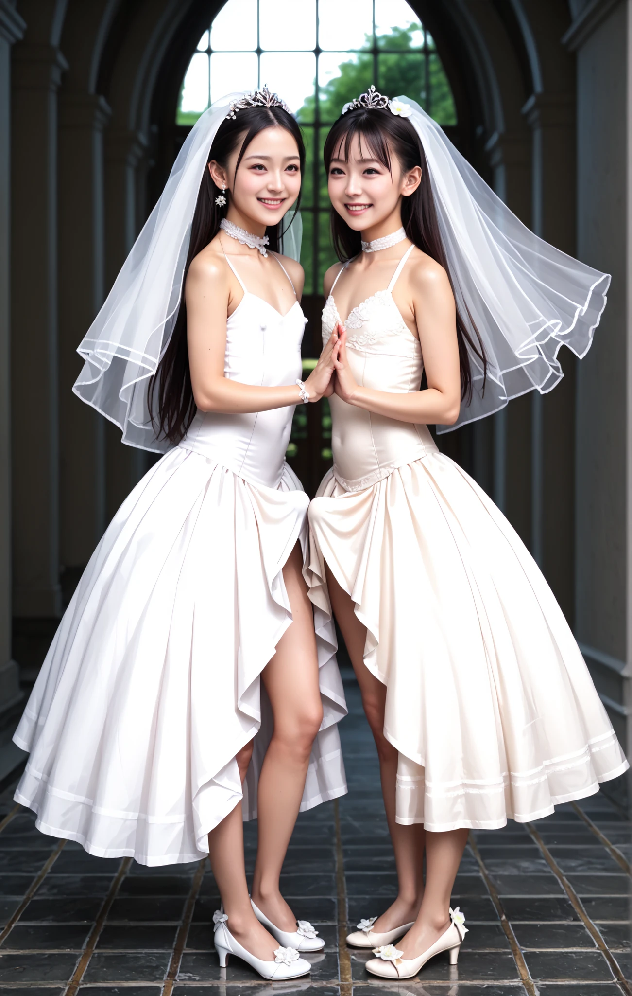 Excellent quality ++ Extremely detailed high definitionolution, very beautiful, eyes are wide open, (((with a perfect face))), (((Symmetrical face))), ((((good anatomy)))), (((((perfect hands)))))), (((Detailed hands))), (((8k))), 超high definition, High-resolution wallpapers, (((high definition高品質))), (((((1人のTeen)))))), only, masterpiece, top quality, high definition, Highly detailed, ((((Illustration)))), beautiful detailed eyes, ((())), ((((full body)))), (((Smile)), (((((happy))))), ((((((( dance))))))), ((( junnyan))), ((trap)), ((())), ((())), (((bulge))), ペニス bulge, (((bulge in the skirt))), ((((ペニス under the skirt,)))), ((Bisexual)), (((Long Hair))), (((dark haired))), ((())), (((flat chest))), , Long Hair, hair between the eyes, Hair Flower, Hair Accessories, wedding veil, frills, choker, wedding dress, erection under clothes, Chapel courtyard , Sunlight