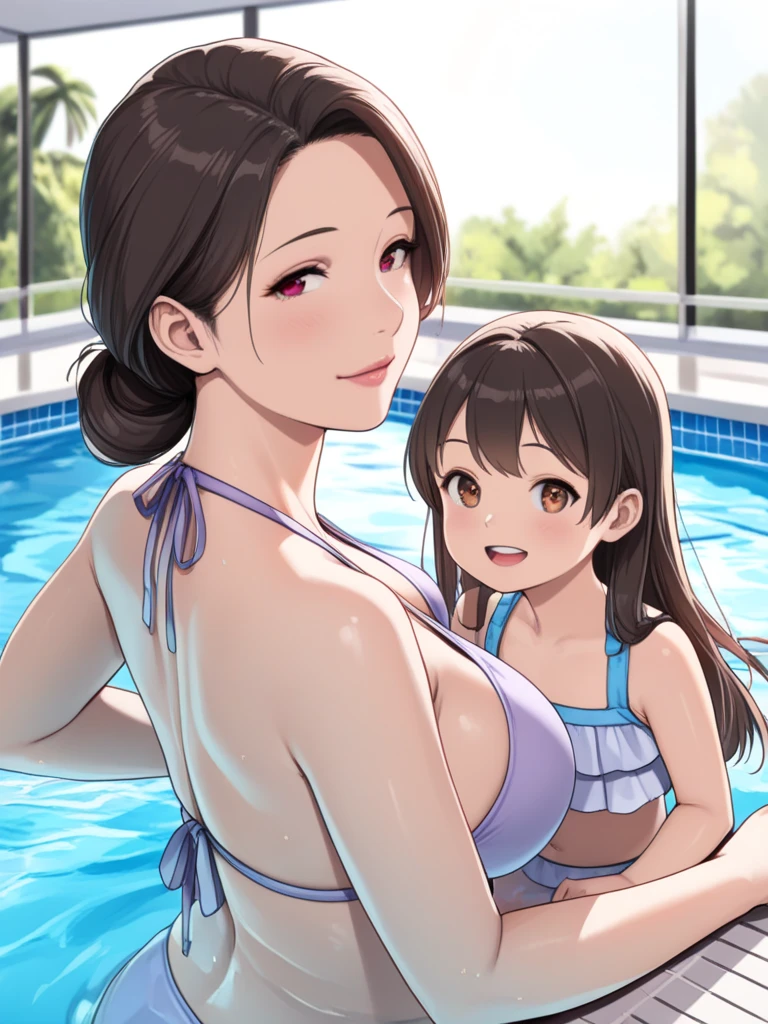 masterpiece, best quality, 2girls,full body, Mother and daughter, Voluptious body, mothers_and_daughter, age differrence,in hot spring,Onsen