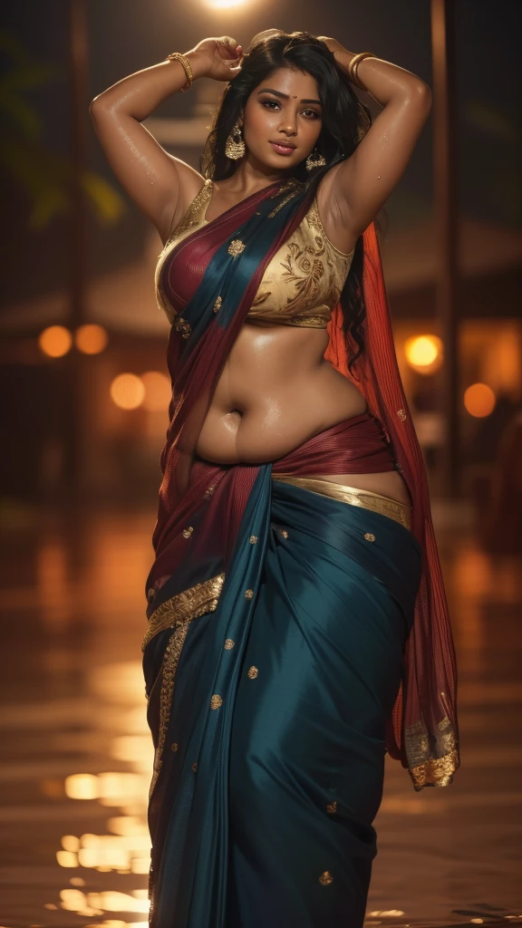 perfect face (6 years old) in saree wlop perfect body exposed midriff highleg loli flat chest curvy indian armpits bellydancer 8k chubby high res knees ankles , royal skimpy underwear, cleavage (oily skin:1.4) depth of field (chubby:1.2) bokeh, small breast (best quality), (masterpiece) (high heels) (council:1.6) (full body shot:1.7) black theme