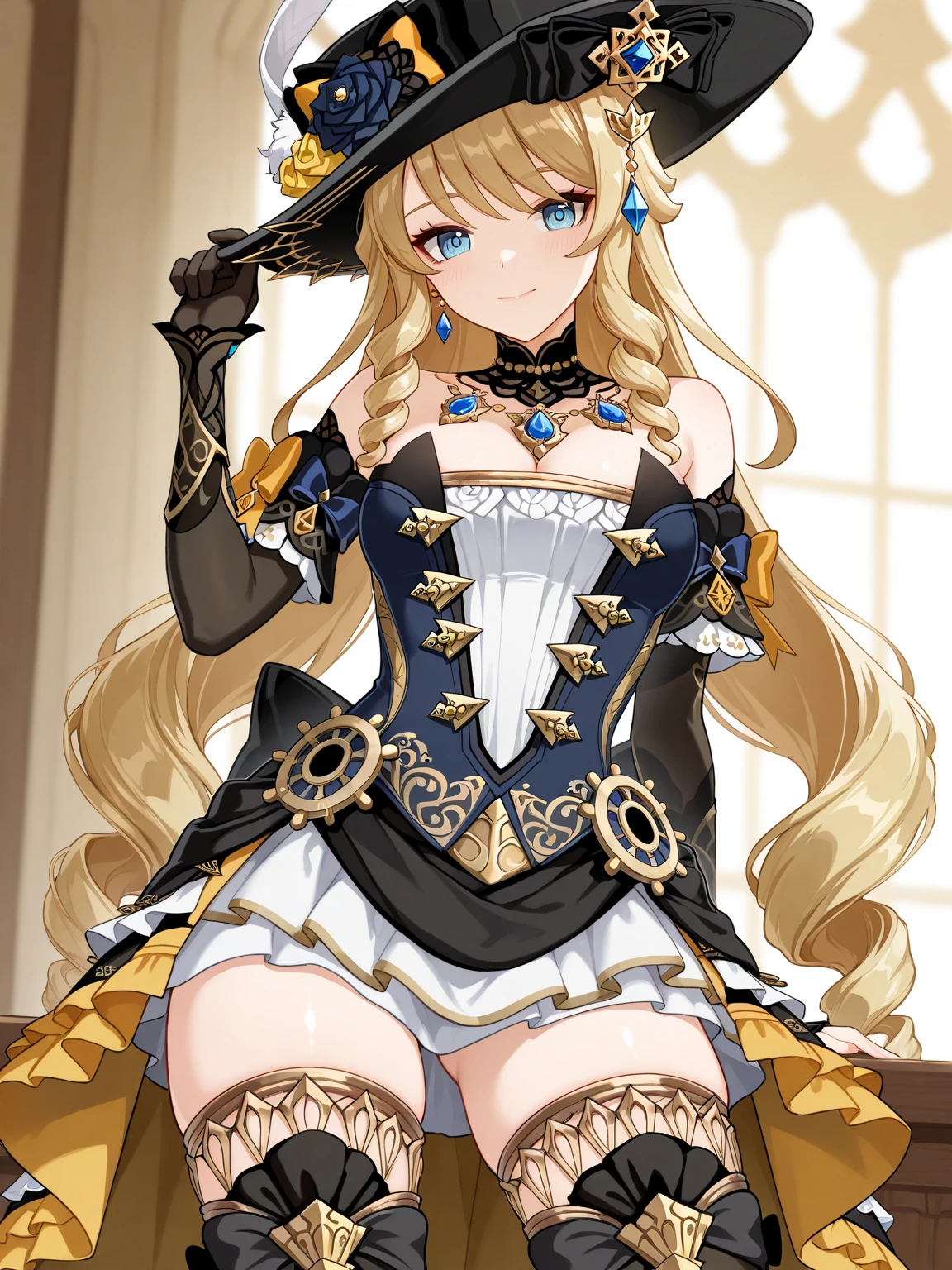 A beautiful 28-year-old woman, Navia, wearing sexy lingerie, stands in a crowded French city, hyper detailed huge breasts and ultra detailed features rendered in the best quality, 4K masterpiece.