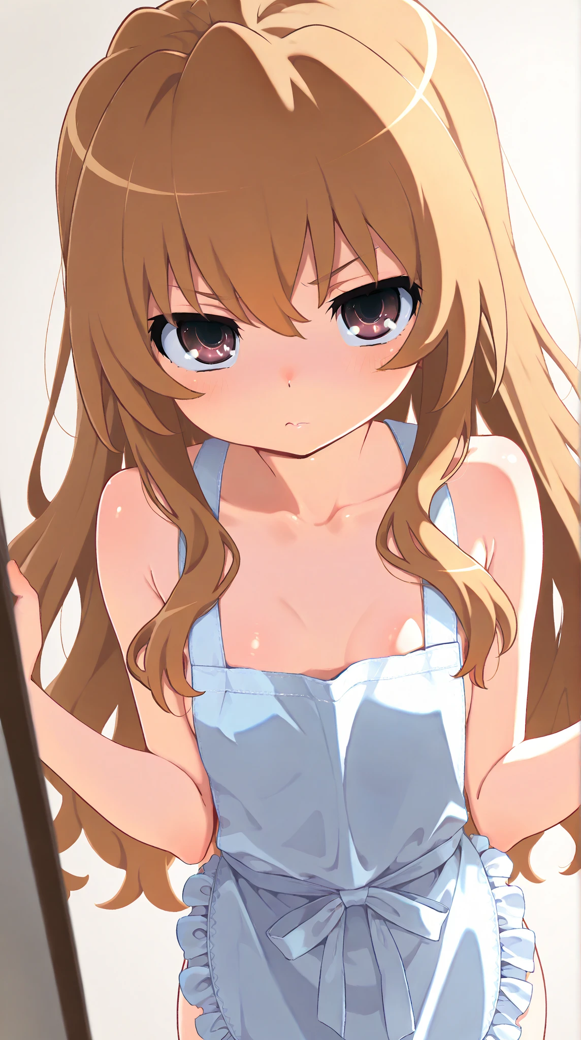 beautiful, cute 5yo anime girl, blue eyes, blond long hair, nude, standing in forest, flat chest, pussy, embarrassed, shy, blushing, uncomfortable