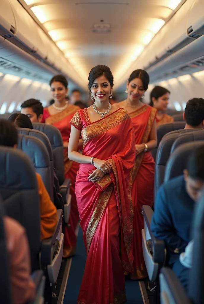 In a unique in-flight scene, four 50-year-old Indian women make a striking impression. They are dressed in distinctive uniforms: one in blue pilot's outfit, another in a red flight attendant uniform, and the third in a yellow flight attendent uniform,and last one at the middle in a orange saree as a passenger, Each woman’s natural, miticulastly conrowed braided are slicked through with a substantial amount of hair oil and with conrownrow braided collected and made in to a big bun which shows the bun also having rounded big braids —about a liter per person—creating a glossy, reflective sheen. The oil-drenched hair cascades elegantly down their backs, allowing for a clear view of the meticulously styled partings and the smooth lines of their scalps. The glossy texture of the hair accentuates the clean, polished look of their elaborate hairstyles. In this serene moment, while all other passengers are sleeping, the three women are positioned one on top of the other, wildy sharing kisses in tongues out, This unusual and dramatic portrayal highlights the extreme use of hair oil, showcasing its impact on their opulent and meticulously crafted looks amidst the quiet of the cabin.