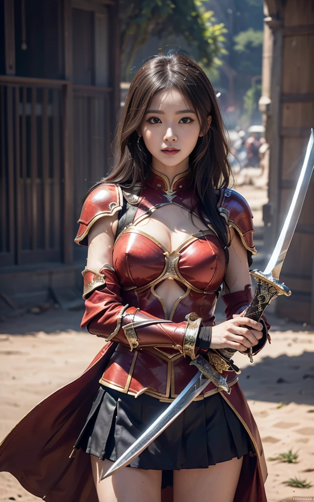 Realistic, Very detailed, High resolution, highest quality, Very detailedな,1 female , Official Art, unity 8k wallpaper, Very detailed, beautiful and aesthetic, beautiful, masterpiece,Super big boobs:1.5,Narrow waist、Glowing Skin,masterpiece, wonderful, (CG illustration),Asian, Ultra-realistic textured face and skin、Accurate anatomy、warrior、Richly decorated armor、Gradient Hair, bangs,Short Bob、sword豪、((日本のwarrior))、((Japanese Armor))、sword,(Dynamic pose、Dynamic Action、Dynamic Angle)、Detailed Background、Wisteria flower、Fight、Sengoku period、Burning Castle、Pink Interpolated Color、Degrees of Freedom:1.3