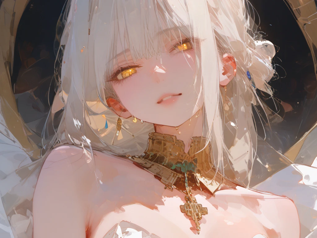 Close-up of a white-haired woman in a white dress, Detailed digital anime art, Guviz-style artwork, intricate ornate anime cgi style, Guweiz on ArtStation Pixiv, Guviz, Guweiz in Pixiv ArtStation, 2. 5 D CGI anime fantasy artwork, detailed portrait of an anime girl, guweiz masterpiece