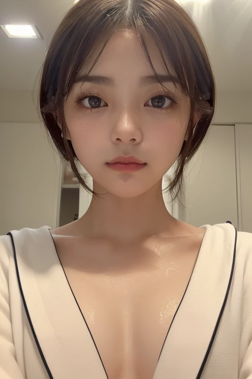 ((realistic lighting, highest quality, 8K, masterpiece, medium shot: 1.3)), clear focus: 1.2, 1 girl, perfect figure: 1.4, plump bust,((long black hair)),((With bangs)), (black crop top:1.4),(exterior,in the middle of the night:1.1),Sit on a bed in the room,Extra-fine face,fine eyes,double eyelid,The whole delicate breast leaks