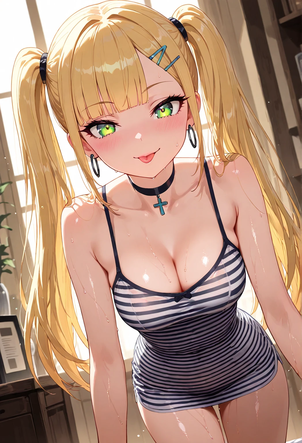 masutepiece, Top quality NSFW, 1 mature female,Frontal shot of a woman, Looking at Viewer, kawaii faces, medium breasts, Yellow eyes, care,real face,Gentle,Behind Wallenstein, Yellow hair, Long hair, Beautiful detailed eyes,detailed armpit, (embarrassed:0.3),red blush,(is crying:1.2),with arms up,Put your hands on your head,Armpit, full of sweat,(Close-up on the face:1.2), Black Camisole Dress,office backdrop, ((mistress, Authority)),Anatomically accurate drawing,Biologically accurate drawing,