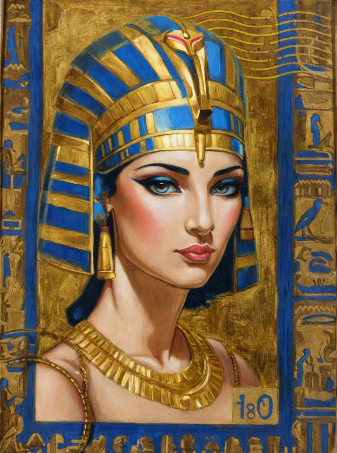 Cleopatra from Egypt blue eyes evil face she is beautiful she has big breasts Egyptian outfits on her face white skin rosy nose short black hair hand on mouth sexy looks desudor perfect smile caressing with rings and holding grapes