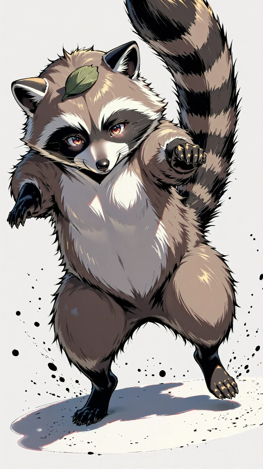 ink painting style,in a dynamic motion,raccoon 