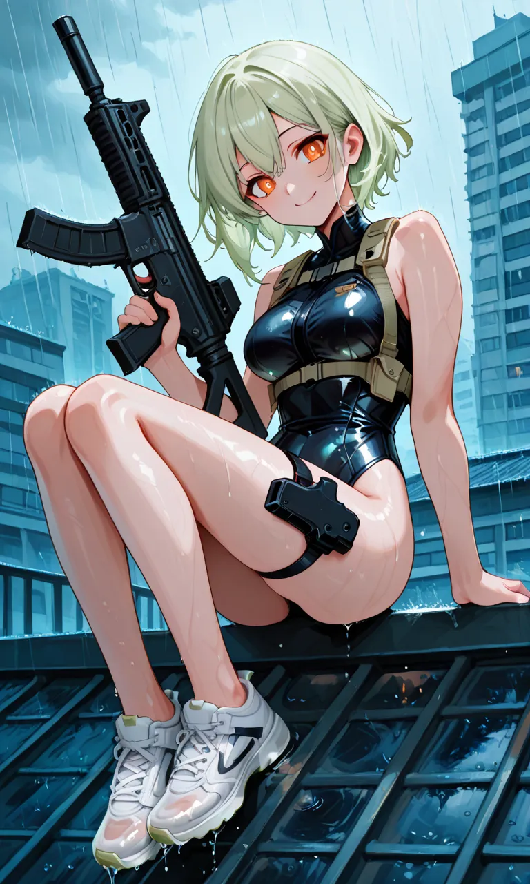 Highest quality,Highest Resolution,Beautiful girl in camouflage leotard,half boots,High leg,whole body,front,Armory,Crying face,Tears,Sweating profusely,(((Open your mouth and drool))),Very beautiful eyes,(((Drink water))),indoor,