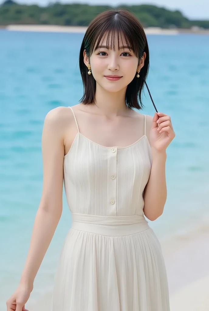 "Design a gravure photo of Maika Yamamoto. She is posing by the beach, wearing a stylish summer dress. The sun is setting in the background, casting a warm glow over the scene. She has a playful and cheerful expression."
naked、Nipples、tits、