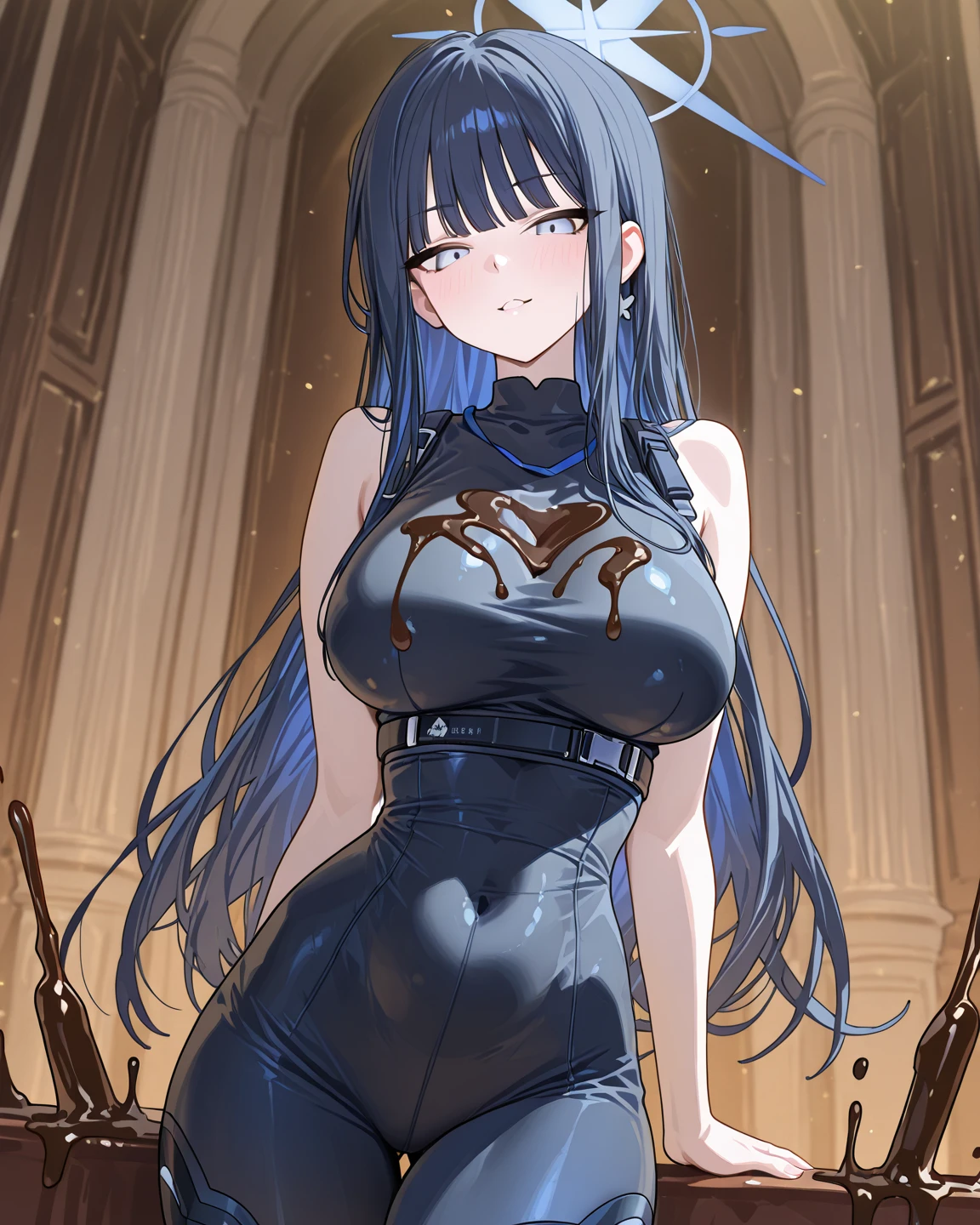 dark blue hair,,long hair,blue eyes,pointy ears,elf,,(((black bunny suit,bunny ears)))