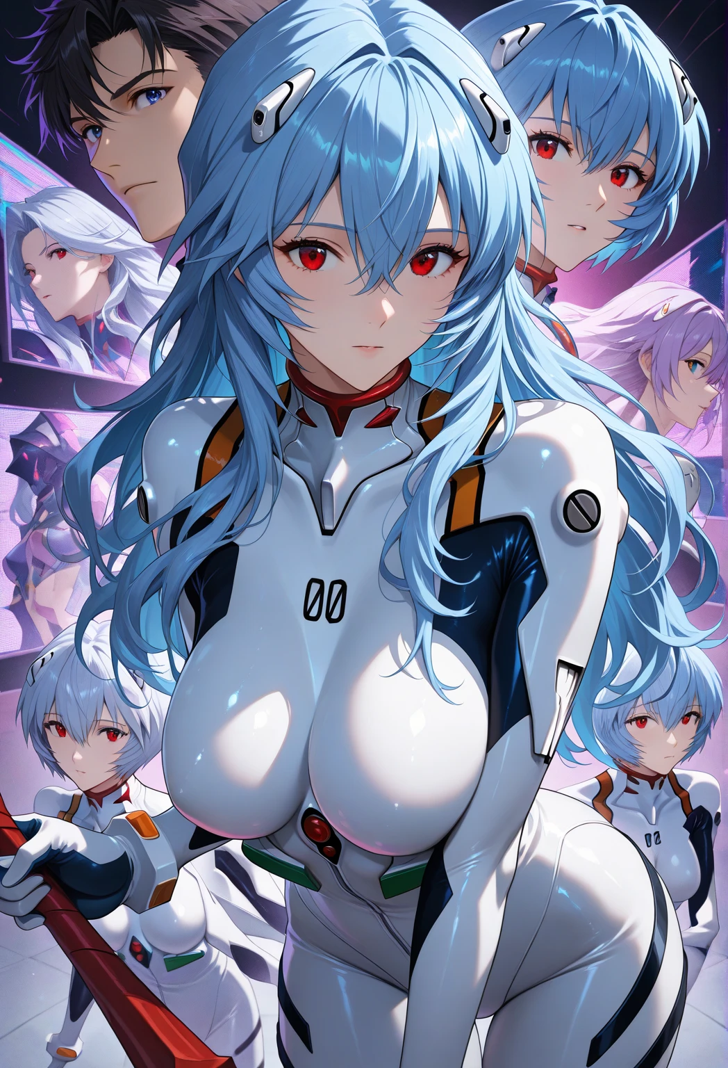 reiayanami, <lora:reiayanamitest:1>, rei ayanami, blue hair, short hair, (red eyes:1.5),
BREAK bodysuit, headgear, plugsuit, white bodysuit,
BREAK outdoors, city,
BREAK looking at viewer,
BREAK <lora:GoodHands-vanilla:1>, (masterpiece:1.2), best quality, high resolution, unity 8k wallpaper, (illustration:0.8), (beautiful detailed eyes:1.6), extremely detailed face, perfect lighting, extremely detailed CG, (perfect hands, perfect anatomy),