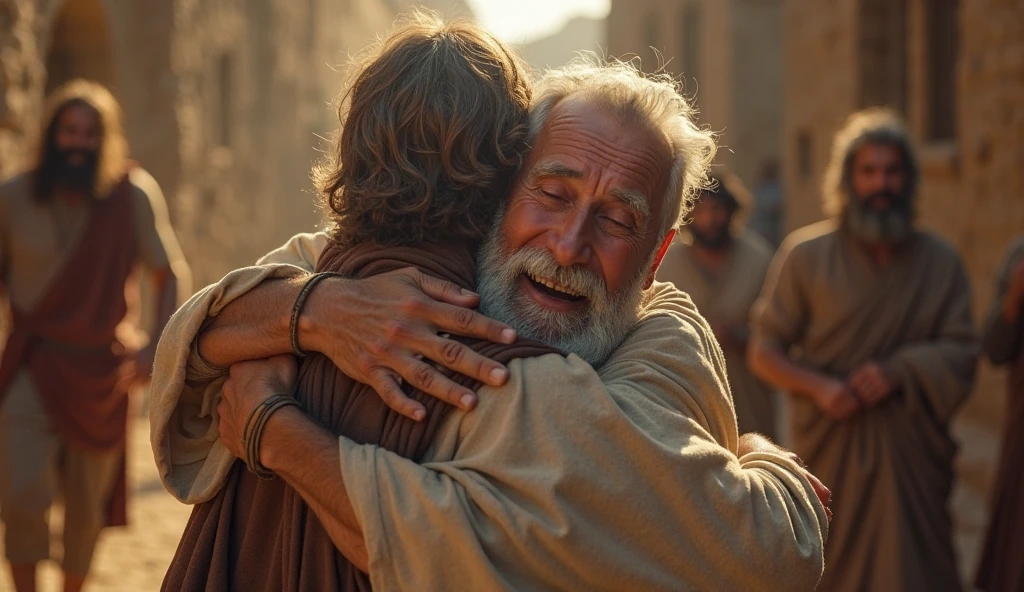PRODIGAL SON COMING HOME AND HUGGING HIS FATHER