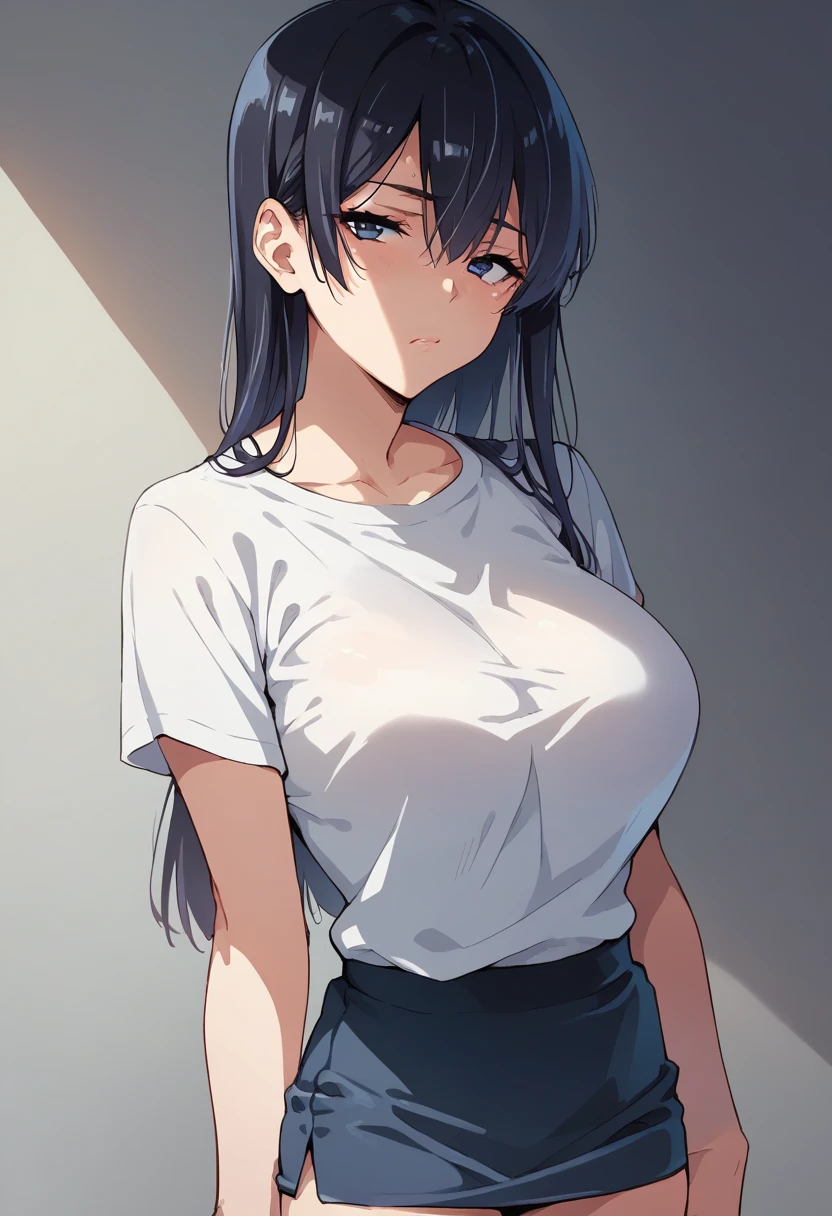 Large Breasts, Black Hair, Straight Hair, Semi-long hair、Tube top、mini skirt、Her breasts are being massaged from behind by a man、Sweaty、Your clothes are wet、Inside the train,blue eyes, Cry with your eyes open, Frowning, Ahegao, pain, Disgust, Face of patience, despair, There are men standing around, Hair ties, anime,