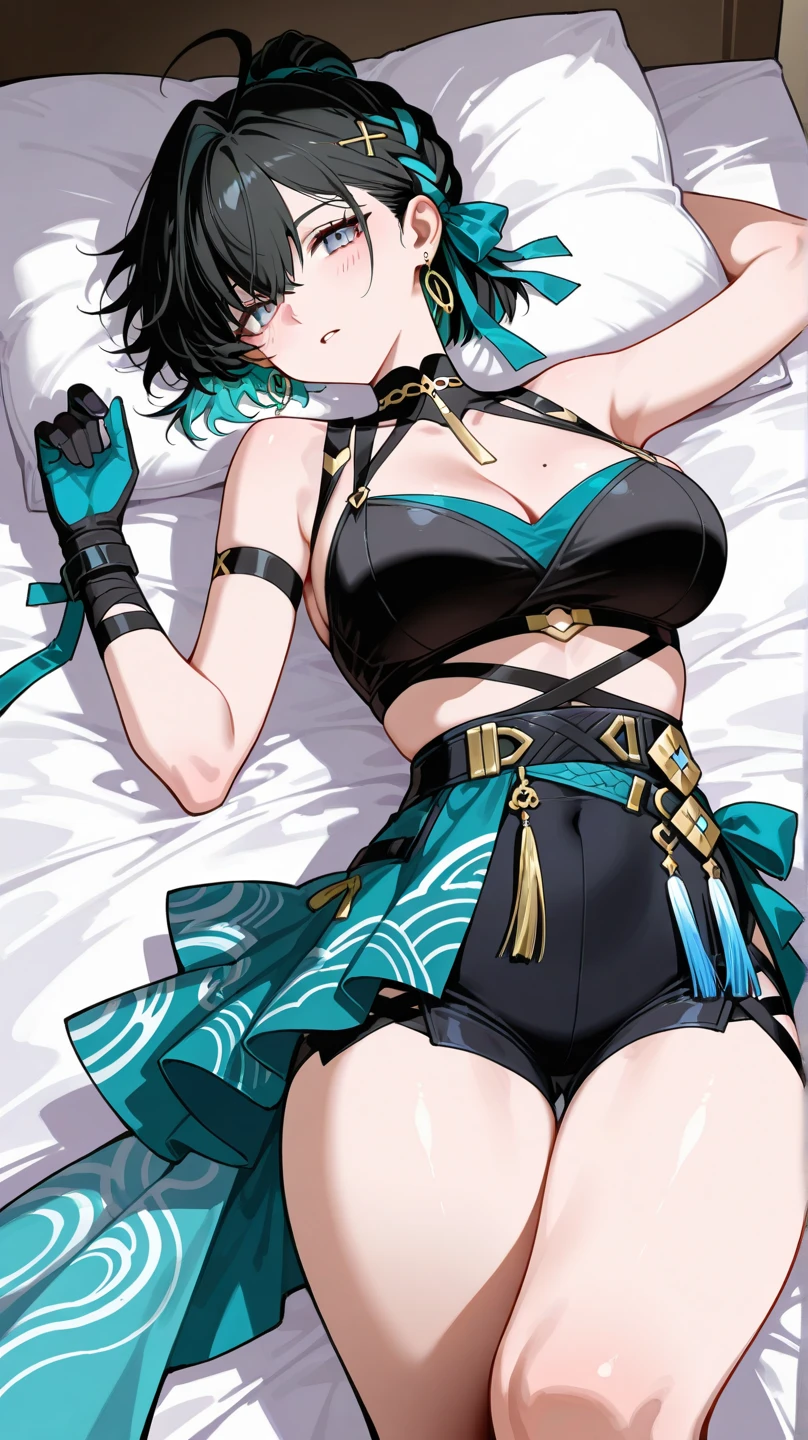 High definition anime 8K wallpaper), (Very delicate and beautiful), (Best Quality:1.0), (Ultra High Definition:1.0), (Very delicate hair), (Very delicate and detailed eyes)realistic shadows, [High Definition], Detailed skin, (Very delicate eyes), (Full body), Nameless, Kabaneri of Kotetsu Castle, Kabaneri Hozumi of Kotetsu Castle, Kabaneri of Kotetsu Castle, Lying