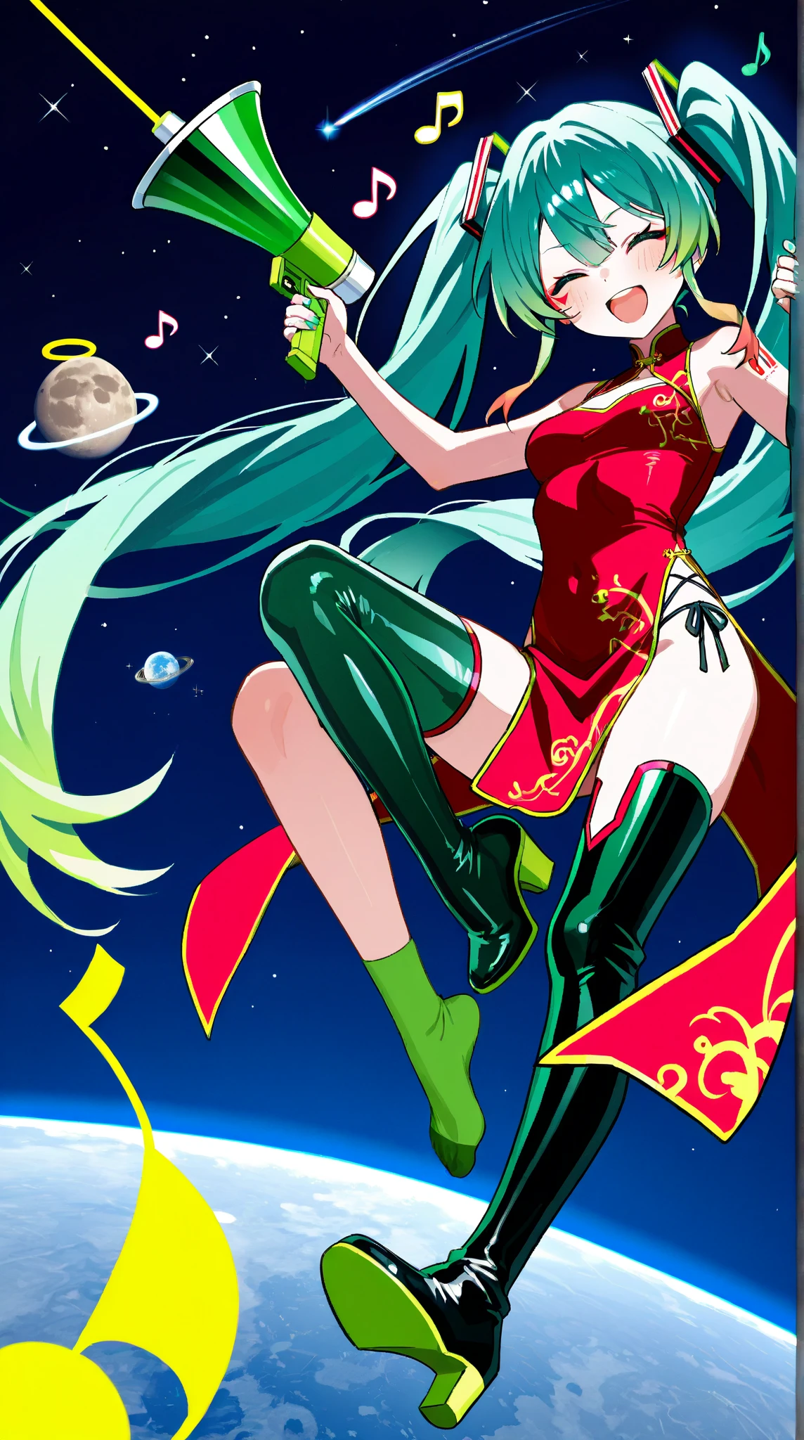 (Morrigan) (long green hair)(black leather clothes) (smiling) (full body) (highest quality) (high quality) (large moon and stars in the background) (Holding a wine cup with both hands)