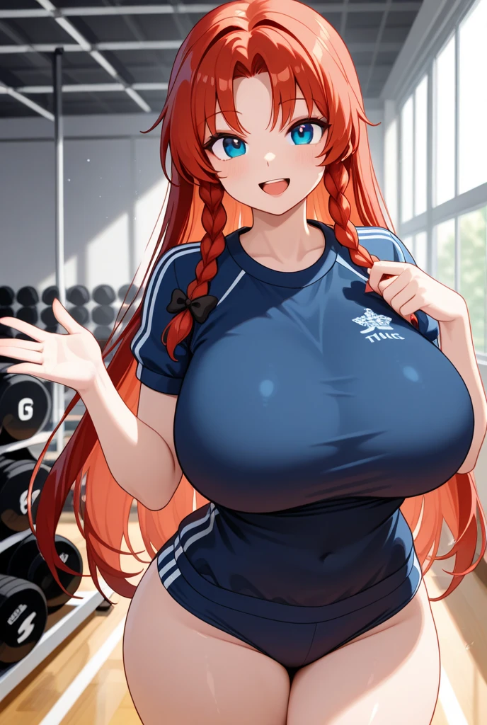 score_9, score_8_up, score_7_up, source_anime, 1girl, solo,
mari setagaya, human-form, 1girl, solo, long hair, looking at viewer, smile, shirt, red eyes, red hair, fang,
track jacket, indoors, arms behind head, full body, huge round breasts, very thick round thighs, large thighs, very wide hips, big round heart-shaped ass, tight clothes, milf, plumpy thighs, seductive, unzip her jacket