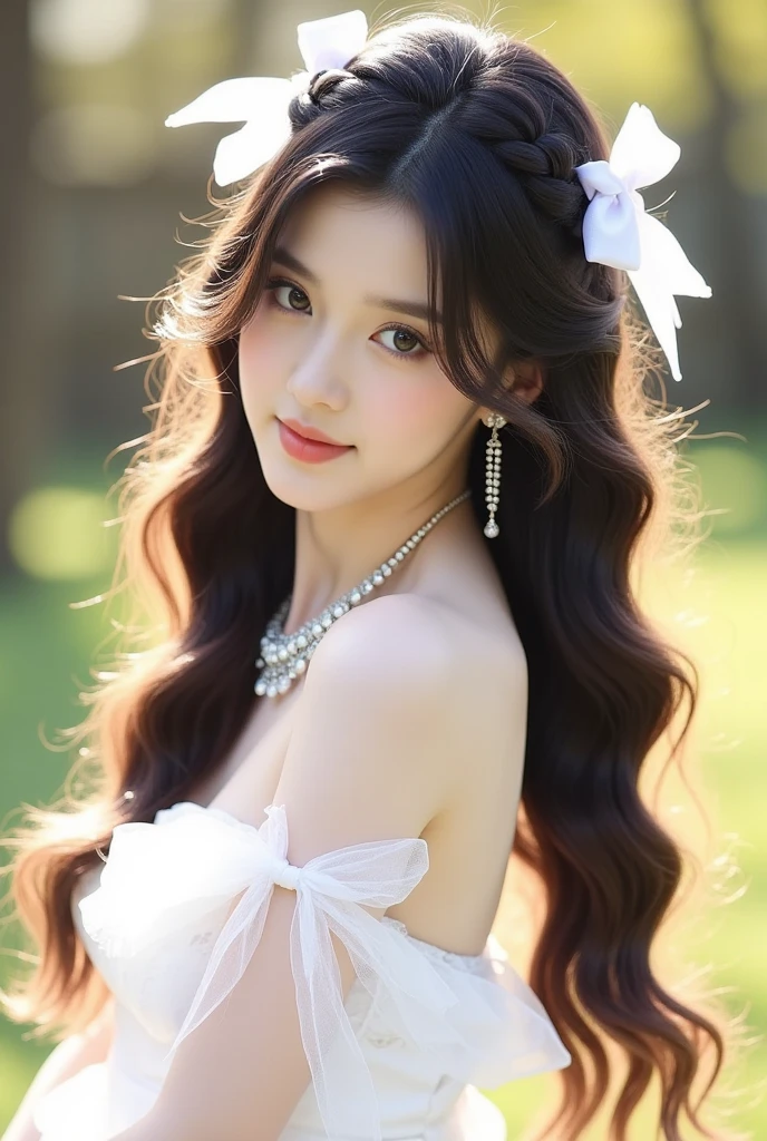 masterpiece,best quality, 1 Girl, Solitary, Smile, Smile, cherry, Dappled sunlight, Butterfly, grass animal ears,Wolf ears,Long hair, Tail, wolf Tail, Red Eyes, Wolf Girl,Brown hair,,