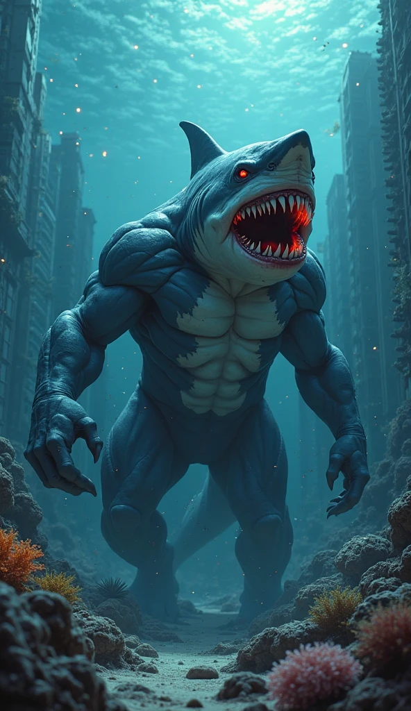 A giant monster emerges from the Thames River in London